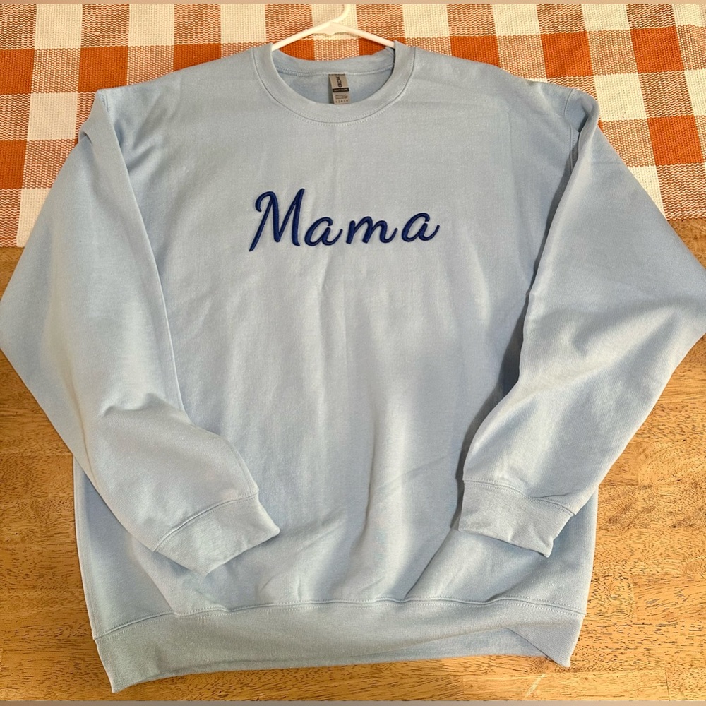 New MAMA Sweatshirt | Embroidered Puff Letters | Women's | Blue | Large …